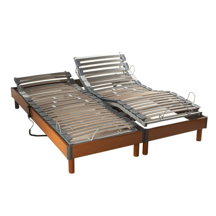 Sommier électrique de relaxation à lattes en bois mérisier 2x90x200 - Bois foncé - Garantie 5 ans - Someo