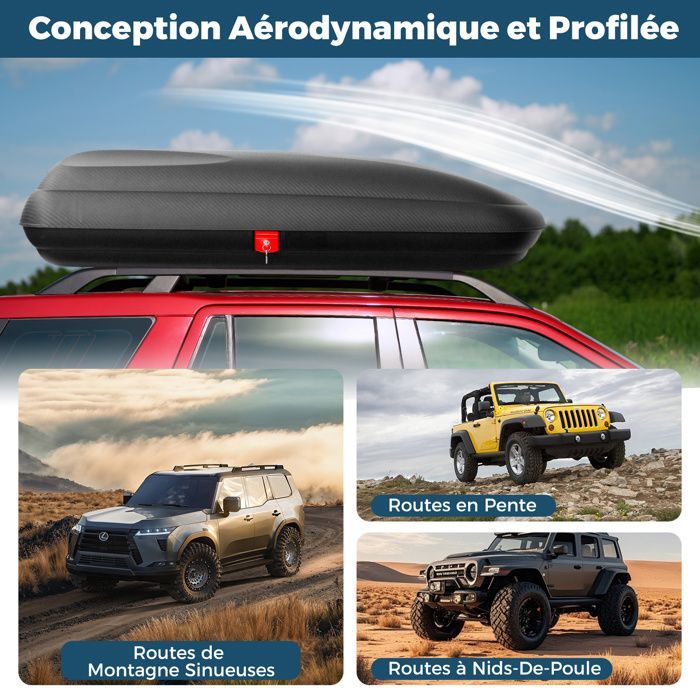 Cofre de techo rígido para coche COSTWAY de 400 L - Llaves, correas, apertura lateral, impermeable, para coches con barras de techo, negro