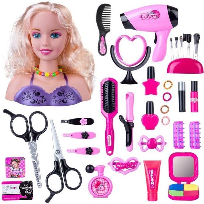 Tete à Coiffer et Maquiller Enfant,Set de Coiffure pour Enfants,Jeu de Poupées pour Cheveux et Beauté pour Filles de 3 Ans et Plus