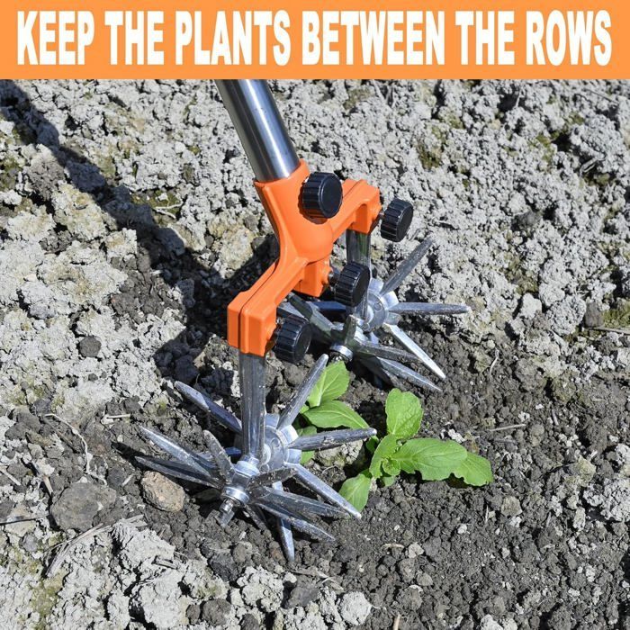 Cultivador rotativo de acero inoxidable, de mango largo, retráctil y resistente a la intemperie, con púas extraíbles. Kit