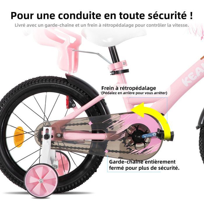 Vélo pour enfants - JOYSTAR - 16 pouces - Avec panier noir et roues d'entraînement - Convient aux enfants âgés de 4 à 7 ans - Rose