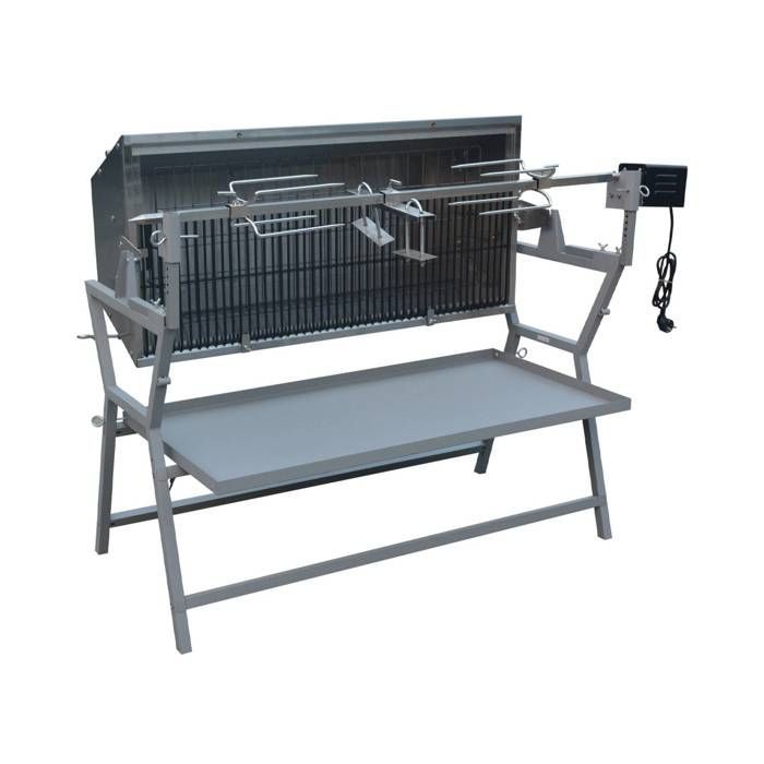 Motorized tilting charcoal rotisserie in stainless steel with spit and cover MATHURIN WITH COVER