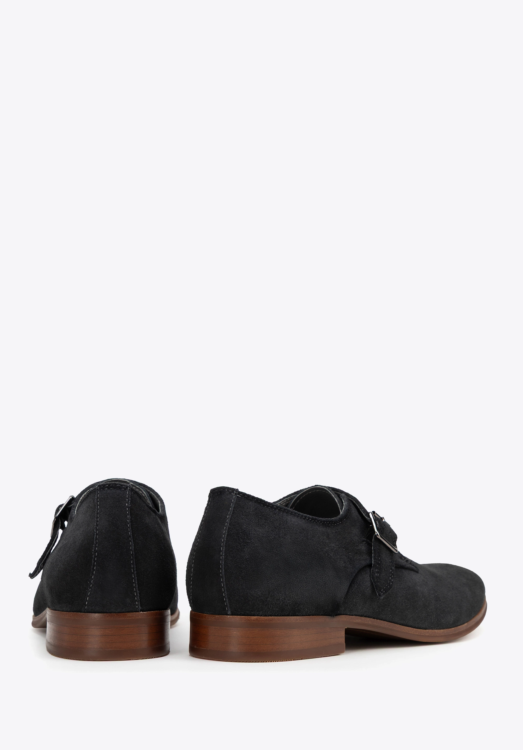 Męskie buty monki ze skóry zamszowej ciemny szary