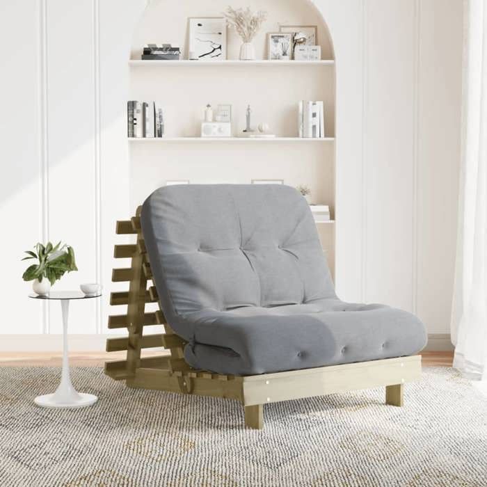 Sofá cama - Sofá cama futón con colchón de 80x206x11 cm, madera de pino impregnada 904717