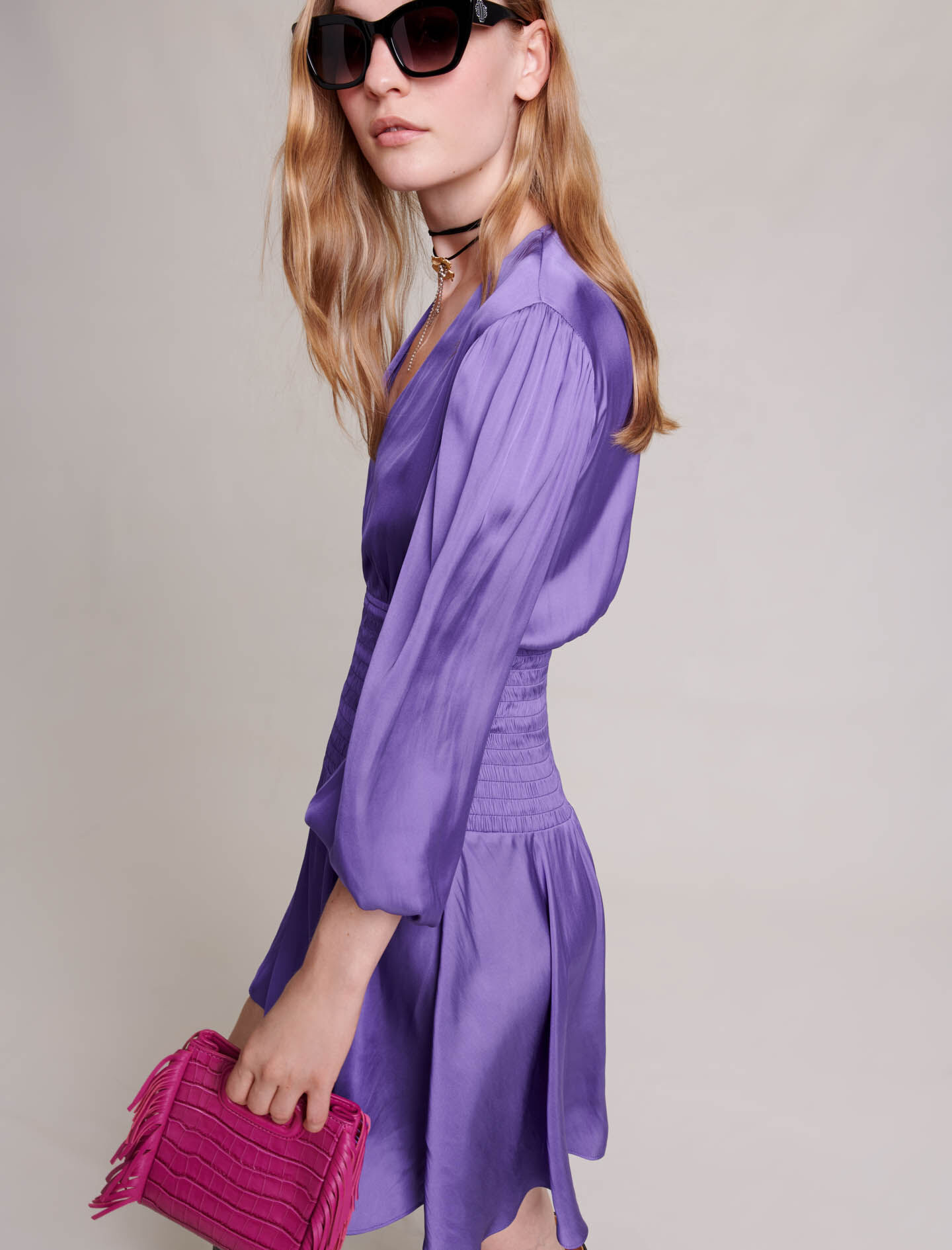 Rochie scurtă din satin - Violet