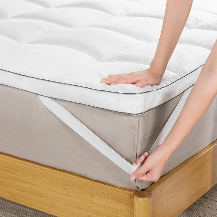 Cubrecolchón de espuma viscoelástica de 140x190 cm, fibras de bambú, 5 cm de grosor - para cama doble, multicolor.