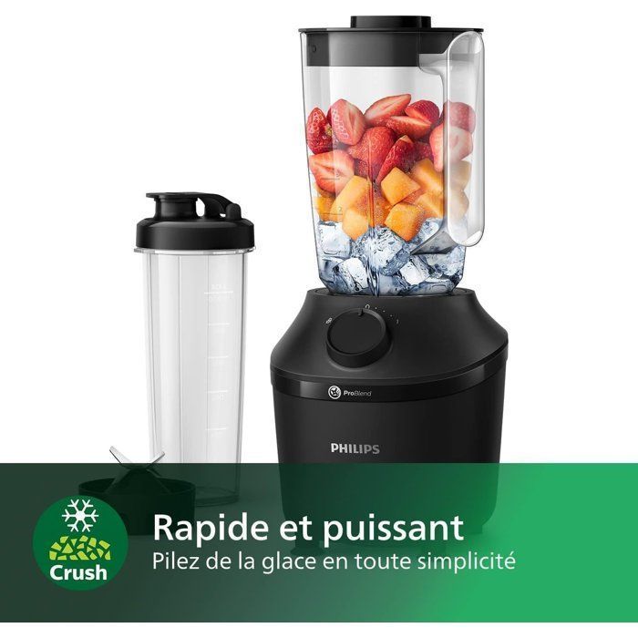 Blender - PHILIPS - HR2041/41 - 3000-serie met reisfles - 450W - 1,9L - Zwart