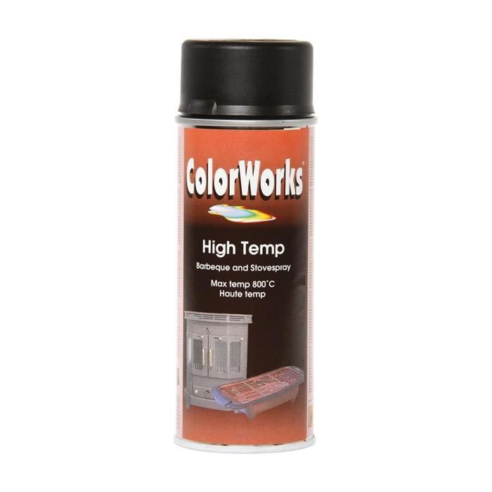 High-temperature paint - Colorworks - Black - Withstands temperatures up to 650°C - 400ml aerosol can - Ferrous metals