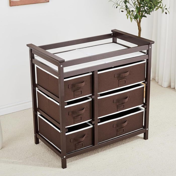 2 EN 1 Commode à langer,Bébé Table à langer, commode avec 6 tiroirs-TIROIR de rangement