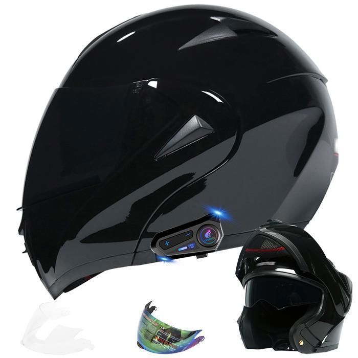 Casco integral modular para motocicleta homologado por el DOT con doble visera para hombre y mujer, altavoces y micrófono integrados.
