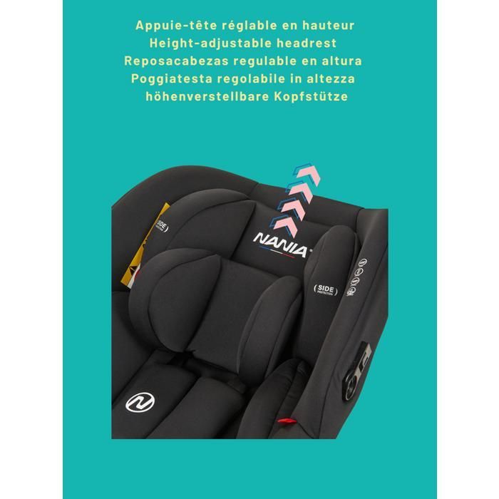 Siège auto bébé NANIA Rimini 40-87 cm R129 i-Size –naissance à 13 kg, Appuie-tête réglable –insert lombaire +Base isofix