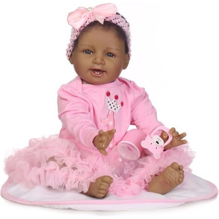 Muñecas realistas de bebé reborn de silicona de 22 pulgadas con piel negra, estilo princesa.