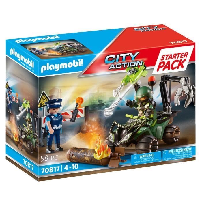 PLAYMOBIL - City Action - Starter Pack Policier et démineur - Quad et accessoires inclus