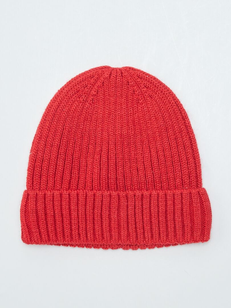 Geribbelde gebreide muts - ROOD