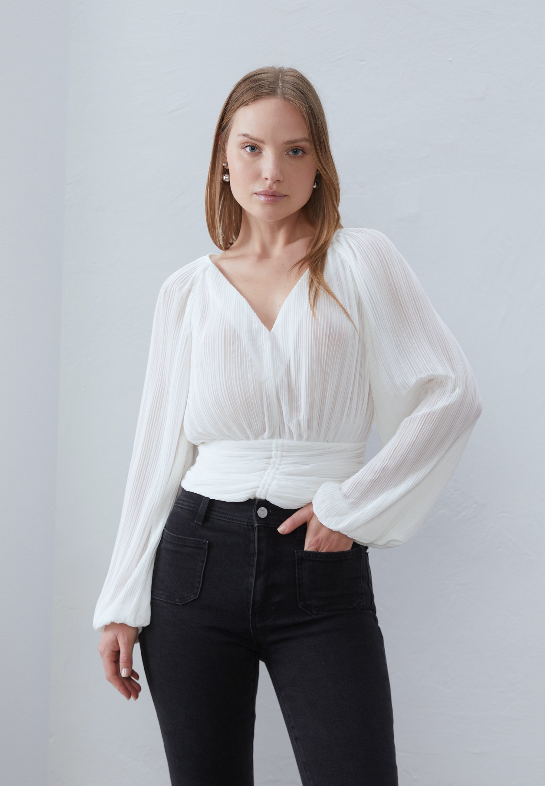 Anna Field korte geplooide tuniek - Blouse - gebroken wit
