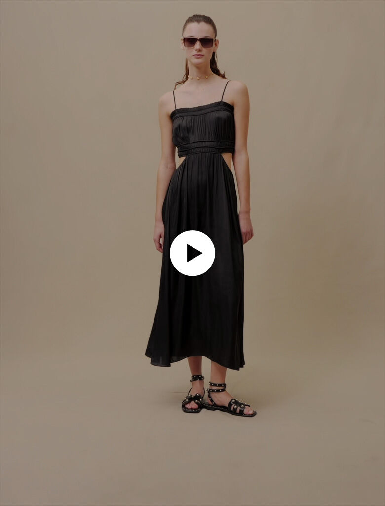 Rochie lungă din satin - Negru