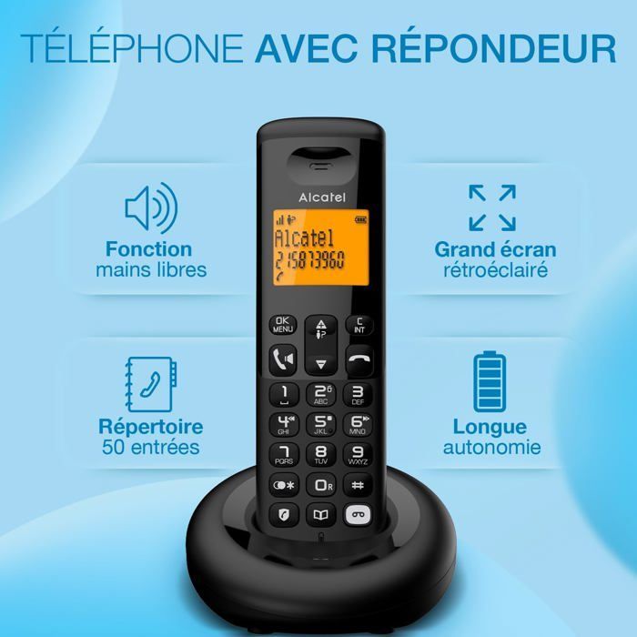Alcatel E260 S.Voice Trio - DECT draadloze telefoon met 3 handsets, antwoordapparaat met 14 minuten spreektijd, verlicht display, zwart