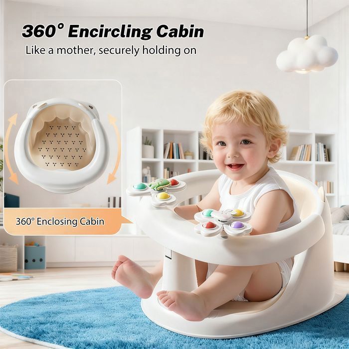 Seggiolino da bagno per neonati - Sedia da bagno per neonati - Da 12 a 36 mesi - Antiscivolo con 4 grandi ventose - Include 3 giocattoli - Bianco