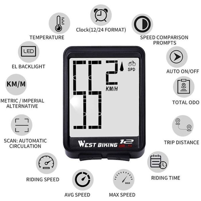 Ciclocomputer wireless, grande ciclocomputer digitale, contachilometri, tachimetro