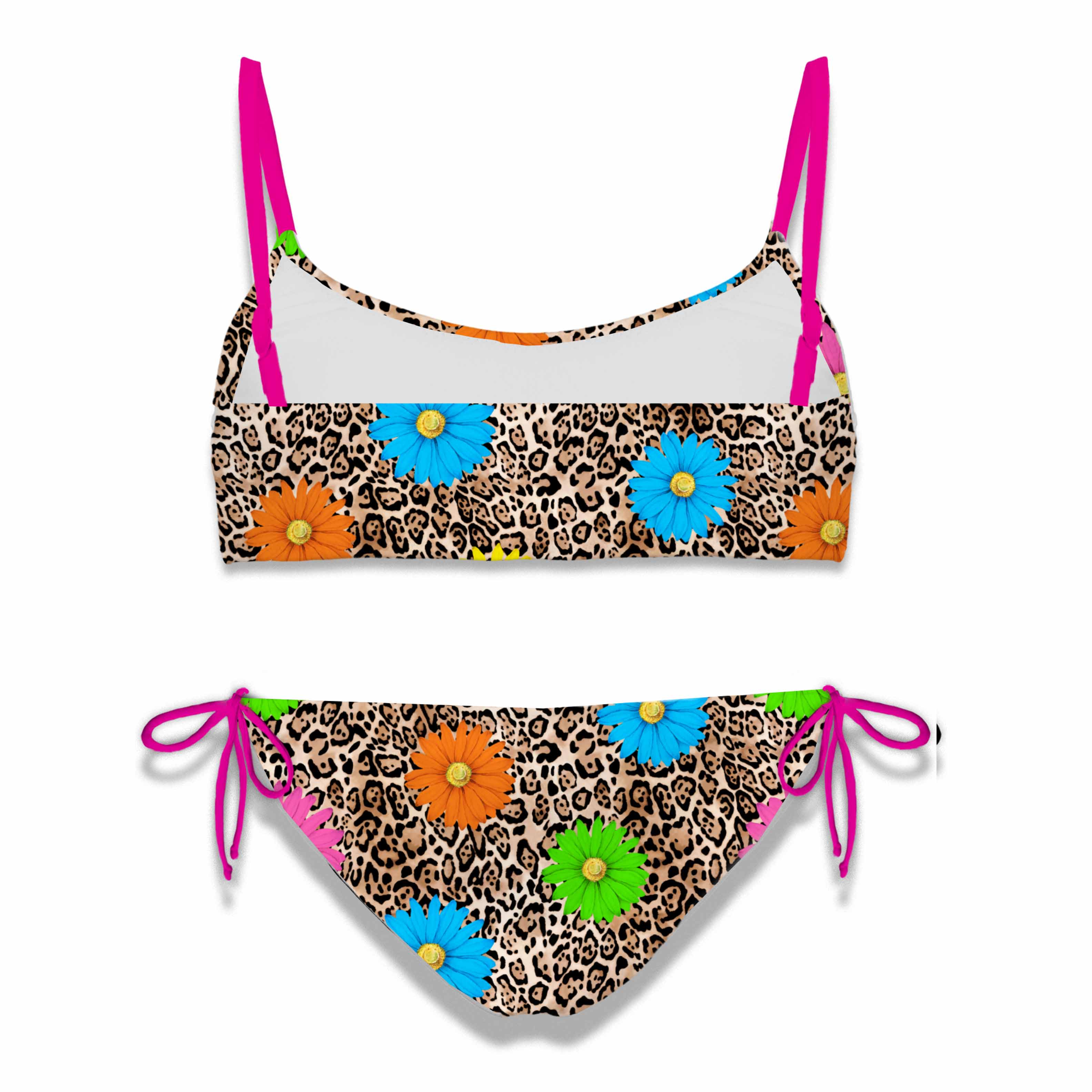 Bikini da bambina a bralette con stampa leopardata