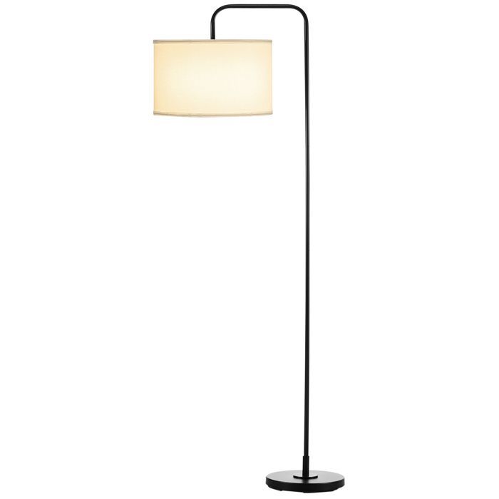 Stehlampe fürs Wohnzimmer – Wohnzimmerlampe – HOMCOM – Lampenschirm aus Leinen, Fußschalter, Leselampe – Metall – schwarz-weiß