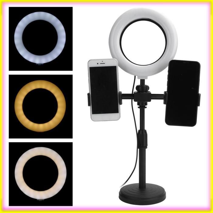 Soporte para teléfono con anillo de luz LED Keenso con clips ajustables para proyector de vídeo doble