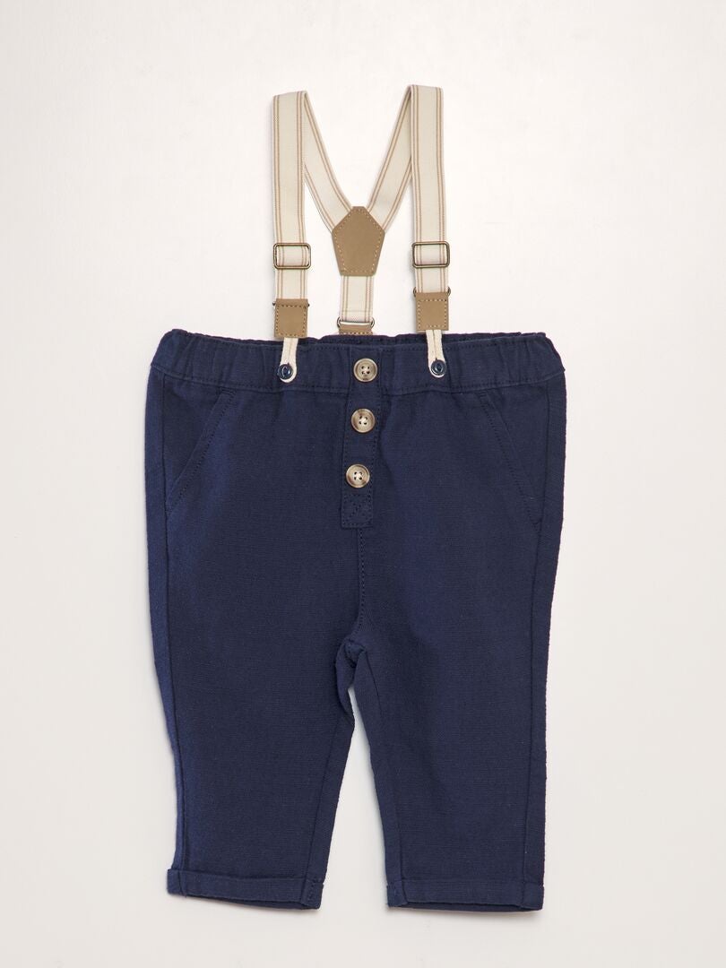 Calça chino de linho com suspensórios - PRETA