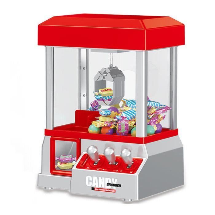Máquina expendedora de premios estilo feria con garra para caramelos, juego infantil.