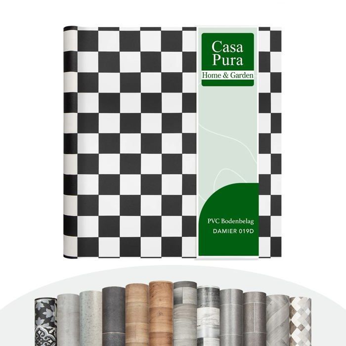Revestimento de PVC Atlantic Damier preto e branco, extra resistente à abrasão, 100 x 200 cm