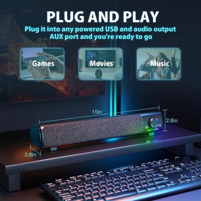 Soundbar - WOOPSO - YXSM8030BT - Suono stereo HiFi - USB e AUX - Nero