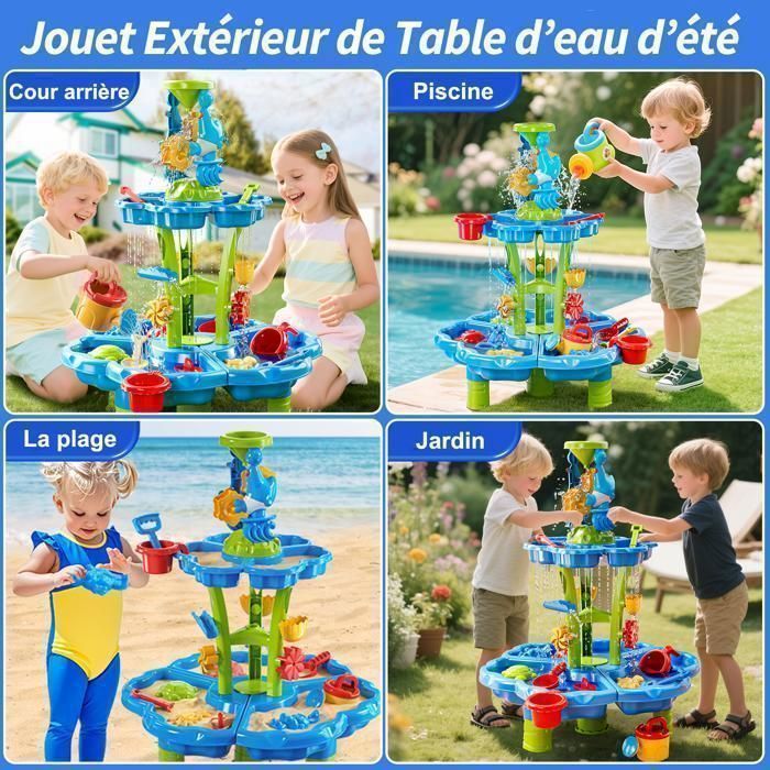 Mesa de Água - KUKUFUN - 2 Níveis - Mesa de Atividades ao Ar Livre - Ideal para a Praia - Presente de Aniversário para Crianças a partir de 3 Anos