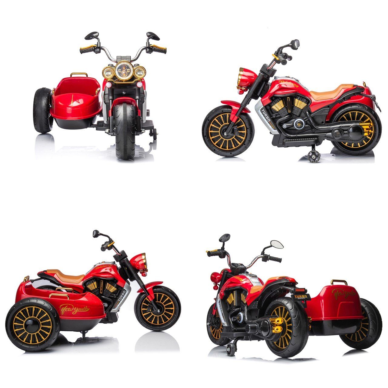 Dziecięcy motocykl elektryczny Chipolino Dziecięcy motocykl elektryczny DUO, ładowność 50 kg, TRON, wózek boczny, funkcja muzyki, dla 2 dzieci
