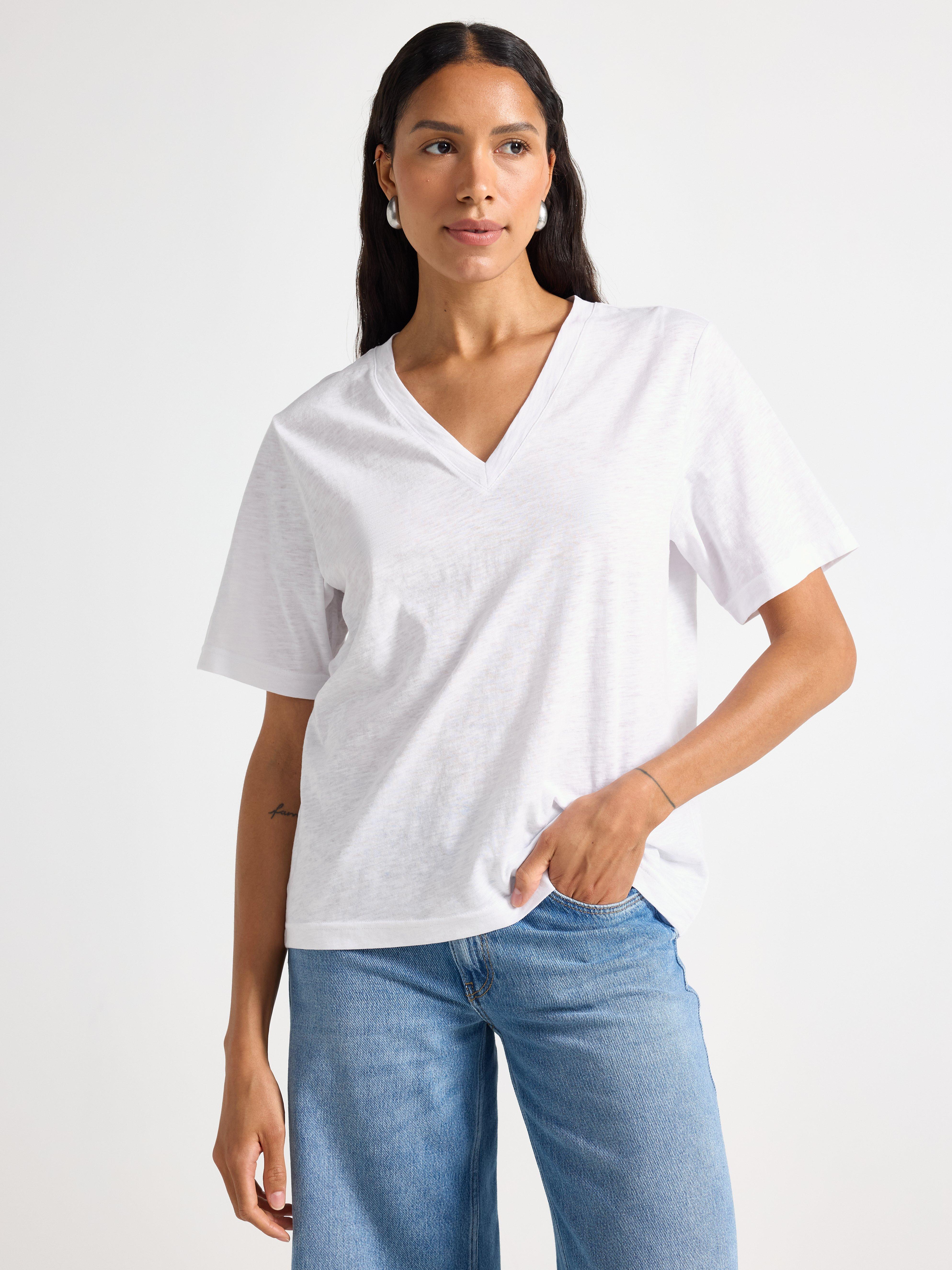 Tricou cu imprimeu V-ringning alb