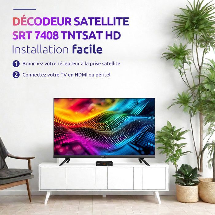 STRONG - SRT7408 décodeur TNTSAT HD - Carte TNTSAT - Direct Différé - Enregistrement via USB - Assistant d'Installation - Veille Eco