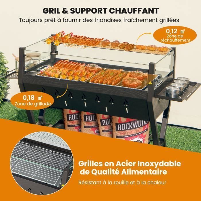 COSTWAY Multifunctional Outdoor Fire Pit with Stainless Steel Barbecue, Storage Shelf, 98 x 42 x 68 cm