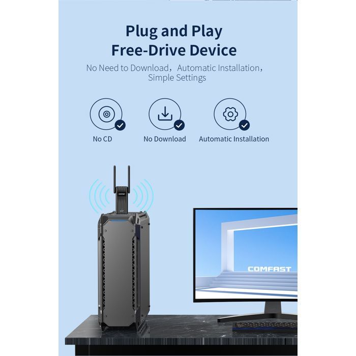 Adaptador USB WiFi 6 - RNCYN - BT 5.3 - Doble banda 2.4/5G - Sin necesidad de controladores - Para portátil - Inalámbrico