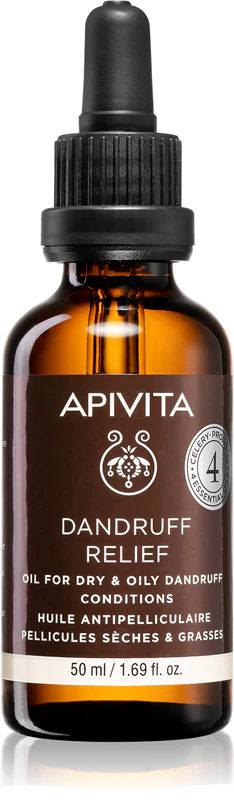 Apivita Dandruff Relief Oil is een hoofdhuidverzorgingsproduct tegen vette roos.