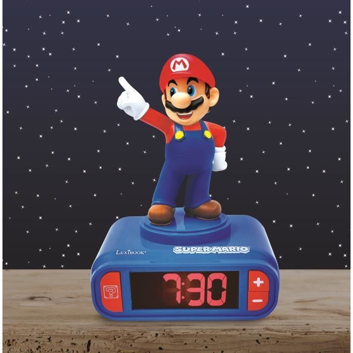 LEXIBOOK Digital Alarm Clock Night Light - Super Mario - 3D Light and Sound - Blue and Red - Child