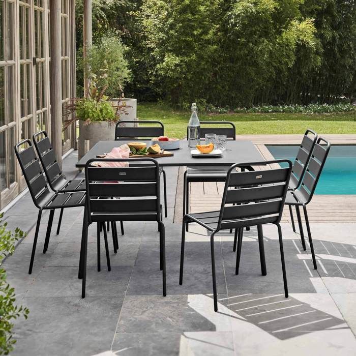 Conjunto de mesa e 8 cadeiras de jardim Palavas em metal cinza, Oviala