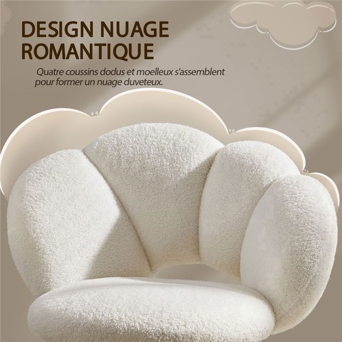 Sedia da ufficio Yaheetech - Design Cloud in tessuto bouclé - Schienale elastico e sedile regolabile in altezza, bianca