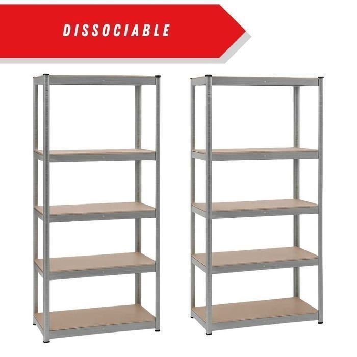 5-laags metalen garagerek (B180 x D40 x H180 cm): Stevig, modulair, eenvoudig te monteren met schroefloze clips