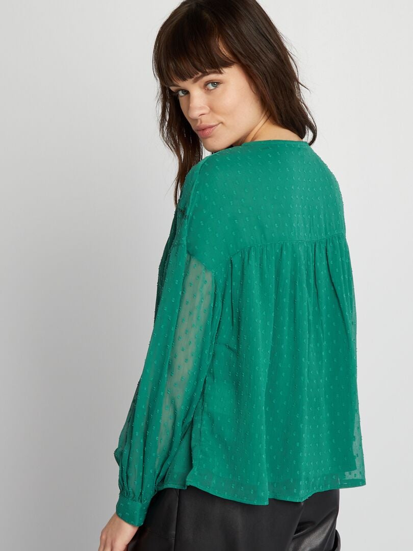 Voile blouse met plumetis - GROEN