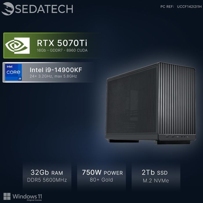 Sedatech Mini-PC Gamer Micro ATX • Intel i9-14900KF • RTX5070Ti • 32Go DDR5 • 2To SSD M.2 • Windows 11