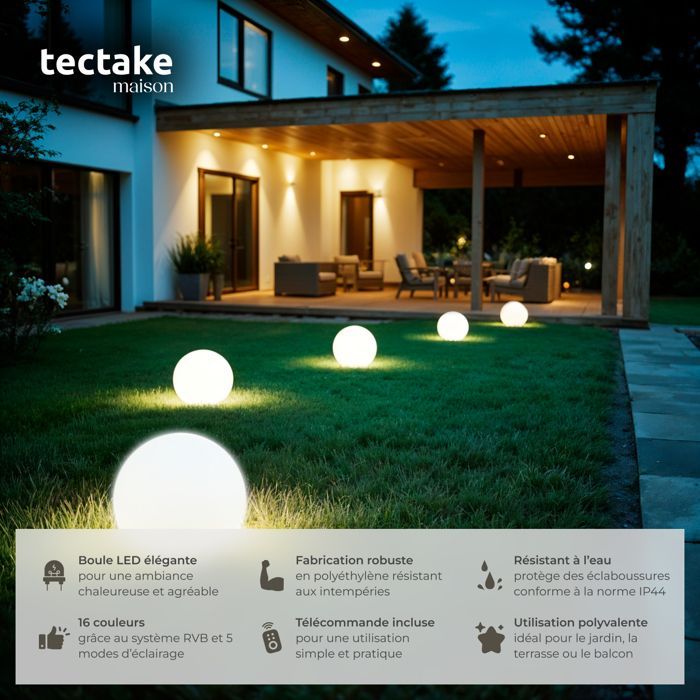 Iluminación - TECTAKE - Lámpara de globo con bombilla LED LUMINOUS GLOBE y mando a distancia 12W - Blanca - Tamaño S 30 x 30 cm