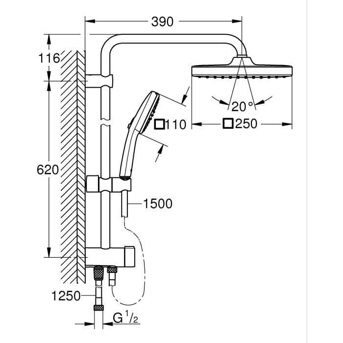 Colonna doccia con deviatore manuale - Risparmio idrico - GROHE Vitalio Comfort 250 - Nero opaco - 266982431