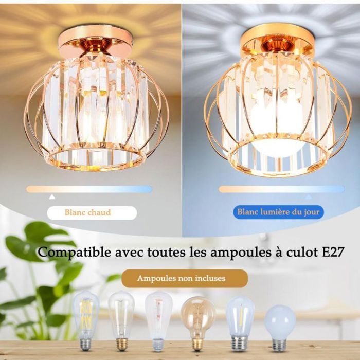 Lámpara de techo moderna de cristal WOTTES E27 LED, mini lámpara de techo tipo araña de cristal para cocina, pasillo o entrada, 1 unidad Ø18CM Oro rosa