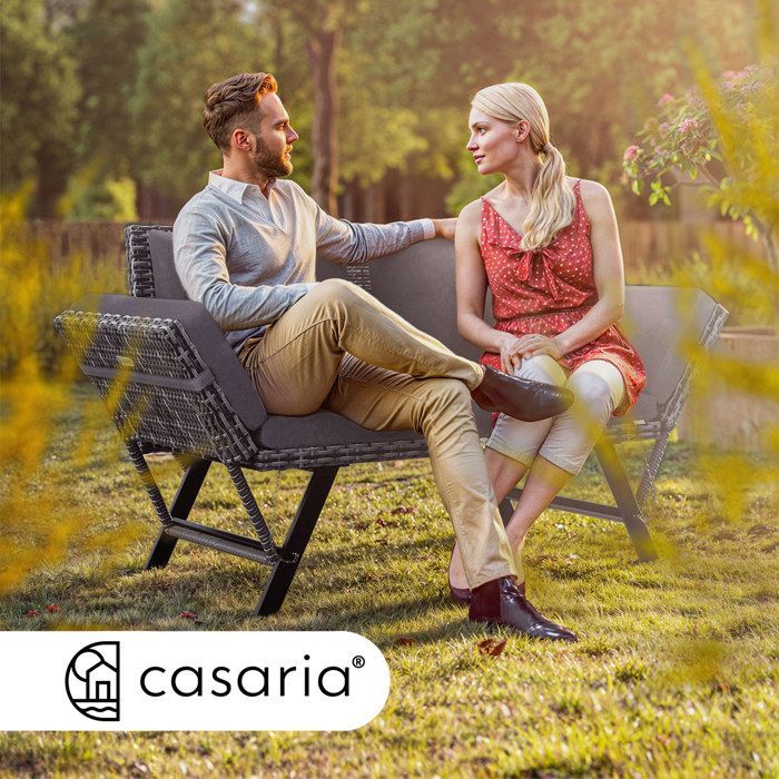 CASARIA® Banc de Jardin Gris 2en1 Fonction Chaise Longue réglables polyrotin Extérieur Jardin Terrasse Balcon Canapé