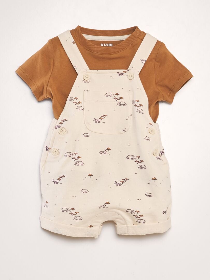 2-delige set bestaande uit overall en short - BEIGE