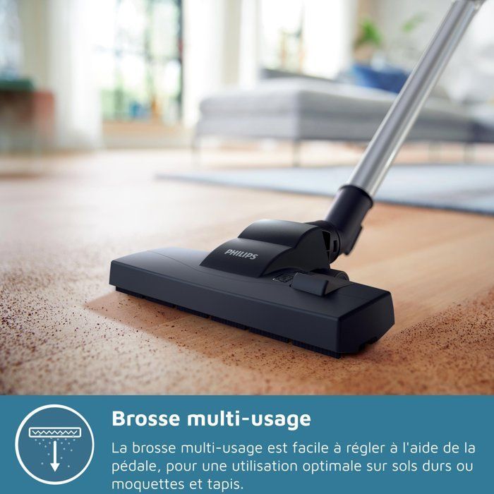 Aspirateur avec sac - PHILIPS FC8241/09 - Série 2000 PowerGo - 750W - 77db - Noir intense