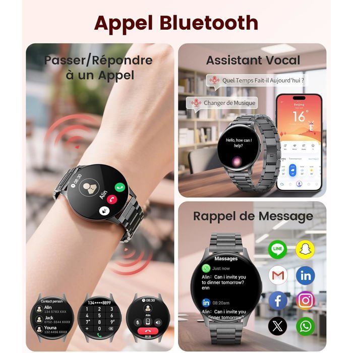 Smartwatch feminino com chamadas Bluetooth, tela AMOLED de 1,43